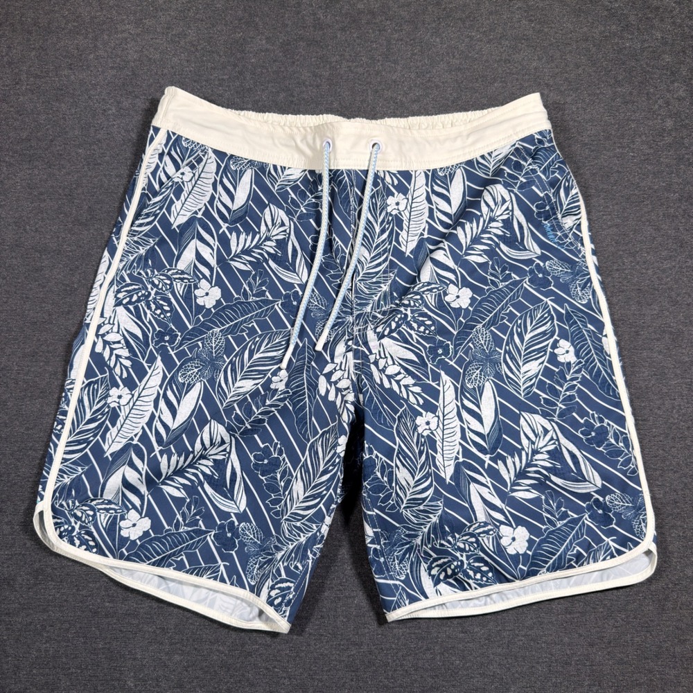 johnnie-O Swim Trunks Lined Mens L Blue Floral Tropical Board Shorts Beachwear